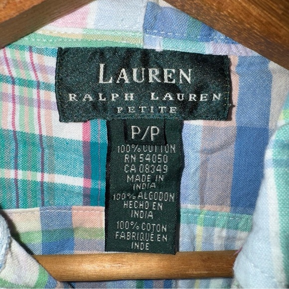 Lauren Ralph Lauren Sleeveless Button Front Shirt Dress Pastel Plaid Petite P - Picture 6 of 9